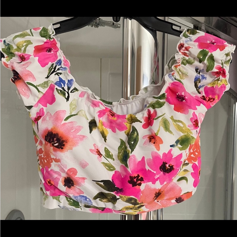 Floral Ruffle Sleeve Bathing Suit(bottoms are reversible)